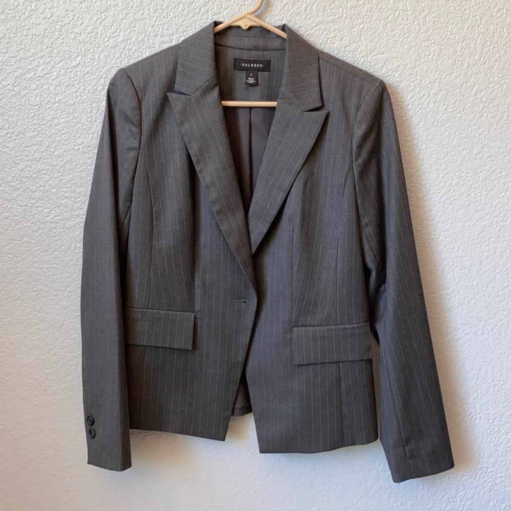 Halogen gray and white pinstripe blazer
